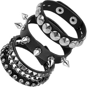 3 Pcs Punk Rock Studded Bracelet Spiked Bracelets 80s Wristband Punk Accessories Emo Bracelet Adjustable Grunge Bracelets