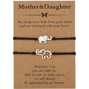 Adjustable Cute Animals Elephant Matching Bracelet Mother Daughter Bracelets Set for 2 Mom Daughter Mothers Day Gift