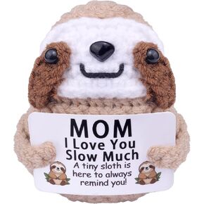 Positive Crochet Sloth, Handmade Emotional Support Knitted Sloth Inspirational Gift with Positive Card for College Student Birthday Graduation Gifts(A6)