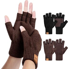 2 Pairs Winter Fingerless Gloves for Women Men, Alpaca Wool Knit, Half Finger Gloves Touchscreen