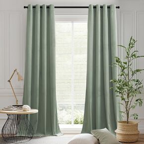 PONY DANCE Velvet Blackout Curtains 84 inches Long for Living Room Darkening, Grommet Light Blocking Thermal Insulated Soft Luxury Window Curtain Drapes for Bedroom Sliding Door, 52Wx84L, Light Green