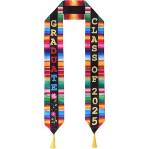 Mexican Graduation Stole Sash with Tassels Class of 2025 Colorful Graduation Honor Stole for Women Men