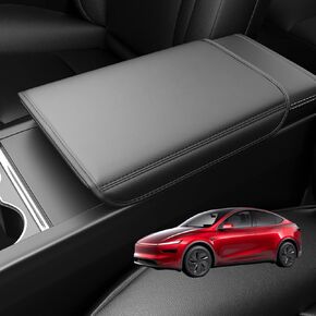 Wigoo Tesla New Model Y Juniper & Model 3 Highland Leather Center Console Armrest Cover [Non-Slip, No Logo, Cushioned] Model 3 (2024~2025)/New Model Y Juniper Accessories, Black