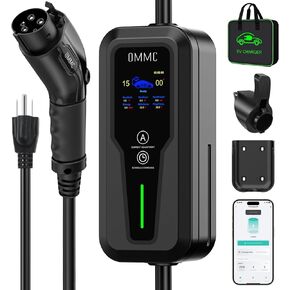 Level 1 EV Charger 15Amp - 110V Portable Charging Station with NEMA 5-15 Plug, 25FT Cable, Smart App Control, Portable/Home Connector Electric Car (EV) Charger for SAE J1772/PHEVs