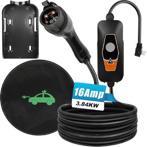 Portable EV Charger Level 1, 16Amp 120V, Electric Vehicle Charger with 16.5FT Cable, NEMA 5-15 Plug, Portable Electric Car Charger, Compatible with SAE J1772 Evs