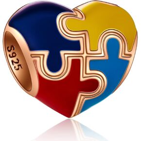 روز الذهب التوحيد التوعية سحر PANDORA السوار الأول الأم الأم ، 925 الجنيه الاسترليني الفضة ألغاز قطعت حبات القلب التوحد ، هدية للابن/الابنة/ابن عمها