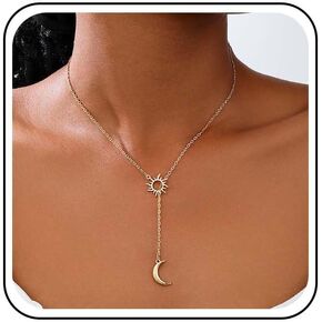 Boho Moon Lariat Necklace Chain Crescent Moon Pendant Necklace Vintage Sun Choker Necklace Sun Moon Y Drop Necklace Jewelry for Women in Kuwait