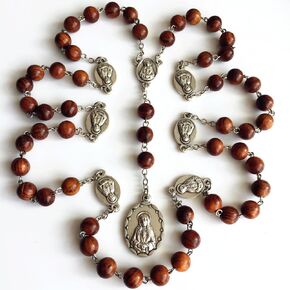 elegantmedical HANDMADE yellow rose wood Beads SEVEN SORROWS WOODEN ROSARY NECKLACE CATHOLIC GIFT