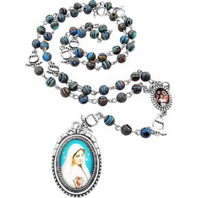 TALISMAN4U Seven Sorrows of Mary Rosary Chaplet Colorful Beads Necklace Our Lady of Sorrows Medal Holy Family Centerpiece Catholic Jewelry for Women with Gift Box