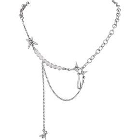 Sacina Grunge Y2k Star Necklace, Imitation-Pearl Choker Necklace, Christmas New Year Jewelry Gift For Women