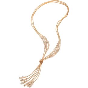COOLSTEELANDBEYOND Boho Chic Lariat Necklace Tassel Pendant Champagne Crystal Bead Three-Strand Long Chain Y-Shape