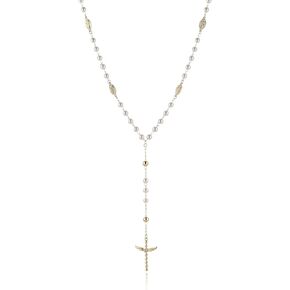 HZMAN Rosary Beads Necklace for Women Dainty 14K Gold Plated Beads Virgin Mary Cross Y Shape Necklace Protection Jewelry Gift