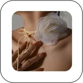 Artificial Flower Long Rope Wrap Necklace Handmade Vintage Floral Bow Tie Necklace Leather String Layered Y Necklace for Women Bridal Wedding Jewelry Gift