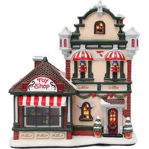 Mumtop Ceramic Christmas Village House ، 8.26 بوصة LED بطارية تدير Drummond Ranch ، مبنى متحرك لعطلة عيد الميلاد ديكور الطاولة