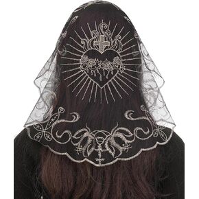 Bozidol Mantilla Church Chapel Veil: Small Round Sacred Heart Lace Veils for Women Mass Prayer, Rose Christian Head Veil