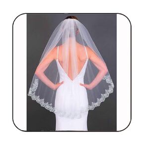 Latious Lace Wedding Veils White 1 Tier Fingertip Bridal Tulle Veil with Comb for Women (White)