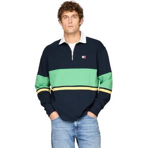 Tommy Jeans Men's Medium Weight Quarter Zip Colorblock Rugby Sweatshirt