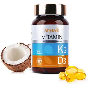 Vitamin D3 K2 Supplement with Vitamin D3 (5000 IU), K2 & MCT Oil - Non-GMO, Gluten-Free, Easy to Swallow Capsules for Bone Health, Heart & Immune Support, 60 Softgels