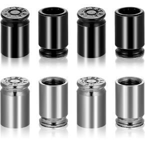 8 Pcs Bullet Valve Stem Caps Aluminum Alloy Tire Valve Stem Caps Dustproof Tire Air Stem Covers for Cars Motorcycle SUV Trucks Bike (Black ＆ Titanium Color)