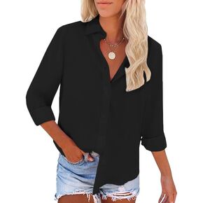 SEMARO Womens Casual Wrinkle-Free Button Down Shirts Long Sleeve Solid Blouse Office Tunic Tops