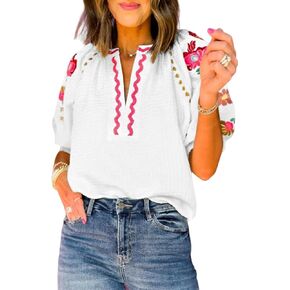 Ecosunny المرأة غير الرسمية V Duff Puff Shorts Shorts Floral Recraced Ricrac مزخرفة بلوزات سترة فضفاضة فضفاضة