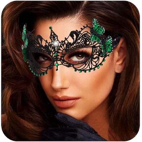 Masquerade Mask for Women Shiny Beads Butterfly Lace Mask Venetian Ball Party Mardi Gras Costume Eye Mask