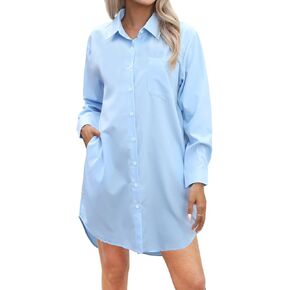 Wowcarbazole Womens Button Down Shirt Dresses Casual Long Sleeve Collared Shirts Oversized Blouse Tops with Pocket