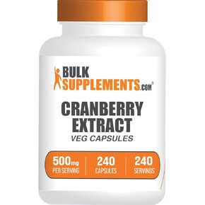 BulkSupplements.com Cranberry Extract Capsules - Cranberry Supplements for Women & Men, Cranberry Extract 500mg - Vegan & Gluten Free, 1 Capsule per Serving, 240 Capsules (Pack of 1)