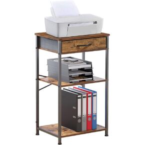 Small Printer Table for Home Office, 3-Tier Printer Stand with Drawer,Tall Side Table with Storage, Nightstands for Bedroom, End Table for Living Room