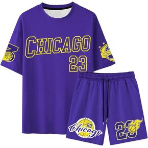 Men's 2 Piece Track Suit Set Number Letter Graphic Cool Tee Shirts and Drawstring Waist Running Shorts