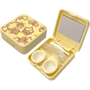 Contact Lens Case Travel Size, Eye Contact Case Cute Colored Contact Lenses Applicator Removal Tool Kit with Mirror Solution Bottle for Daily Outdoor