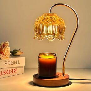 Dimmable Flower Candle Warmer Lamp with Timer - Vintage Lotus Candle Light for Jar Candles | Unique Birthday Gifts for Women & Mom | Cozy Home Decor(Includes 2 Bulbs)