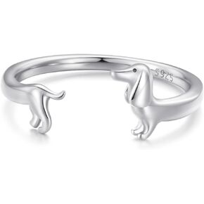 Kokoma Cute Dachshund Ring 925 Sterling Silver Pet Pet Puppy Cog Wrap Band Band Band Open Behing Ring Fands Dainty Jewelry for Women Pet Lovers