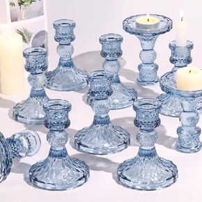 Glass Candle Holder Set of 12, Pink Taper Candle Holders Bulk, Vintage Candlestick Holders, Candle Stick Holder for Table Centerpieces, Wedding & Mother's Day