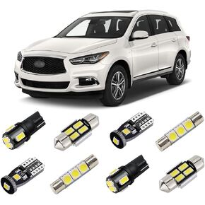 White Interior LED Lights Kit Compatible with Infiniti QX60 2014 2015 2016 2017 2018 2019 2020 2021 2022 Super Bright 6000K Interior LED Bulbs Package + License Plate Lights and Install Tool