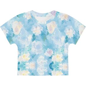Tkria Girls Crop Top Shirt Summer Graphic Teen Girl Crewneck Short shirt Tshirt Tee Top 6-14 Years