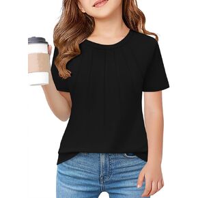 ZDC Girls Short Sleeve T Kids Summer Plateed Tops Crewneck Basic Tee 5-14 Years