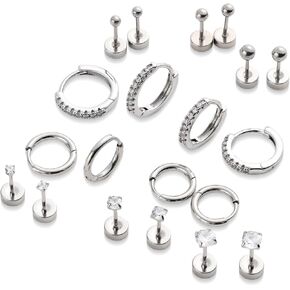 14K Gold Flat Back Earrings for Women: 10 Pairs Small Gold Hoop Stud Earrings for Women Hypoallergenic Surgical Stainless Steel Earring Cartilage Tragus Helix Conch Piercing Jewelry Earring Sets for Multiple Piercing