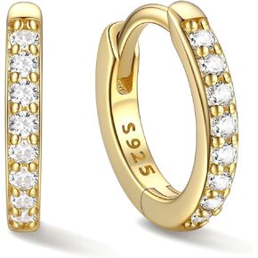 Chicsilver 925 Sterling Silver Small Hoop أقراط للنساء Zirconia المكعب من الذهب المطلي بالفضة الفضية الفضية الفضية Hooghy قرارات غضروف خفيفة الوزن (6 مم/8 مم/10 مم/12 مم)