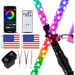 2 Pack 4FT Whip Lights with Spring Base, LED Whip Light with App & Remote Control, Spiral RGB Chasing Lighted Whips with Rocker Switch, Music Whip Light for UTV ATV