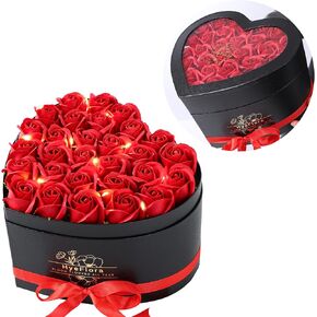 30pcs الورود الحمراء الاصطناعية في صندوق على شكل قلب ، ورود مزيفة الزهور الاصطناعية إلى الأبد روزها هدايا لزوجتها صديقاتها لأمي امرأة عيد ميلاد الجدة