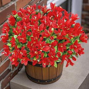 Ouddy Decor 8 Bundles Artificial Flowers for Outdoors, Fake Silk Flowers Azalea Plants UV Resistant for Summer Front Door Planter Garden Patio Window Box Balcony Walkway Home Decor, Fuchsia
