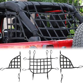 RT-TCZ Cargo Net, 3 Set Mesh Cargo Roof Net for Jeep Wrangler JK JKU 2007-2018 4 Door (Black)