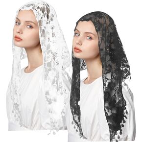 2 PCS Mass Veil Triangle Mantilla - White & Black, Ideal Cathedral Head Covering Chapel Veil Latin Scarf Latin Mass Head Covering Veils for Latin Mass and Chapel Use