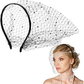 Ouligay Black Veil Headband With Rhinestones - Birdcage Mesh Face Veil for Women, 1920s Bridal Wedding Vintage Headpiece, Tea Party Accessories