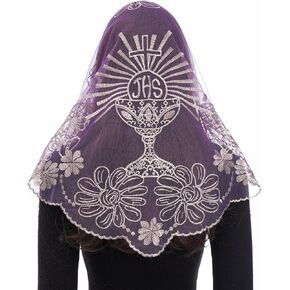 Bozidol Catholic Veils for Church Women: Sunflower Chalice Embroidered Mantilla Veil, Religious JHS Chapel Head Veil for Mass