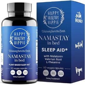 Namastay in bed bed aid sleep for adult - capsules valerian root ، melatonin 0.5mg ، l theanine ملحق ، البابونج ، العاطفة ، ماجنوليا بارك | حبوب منع الحمل غير الجذابة ، وملفات نباتية | 60 م
