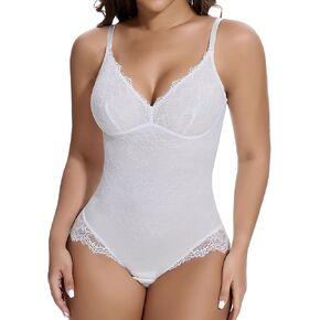 SHAPERIN Women's Lace Shapewear Bodysuit Tummy Control V Neck Backless Body Shaper Cami Tops Thong Body Suits
