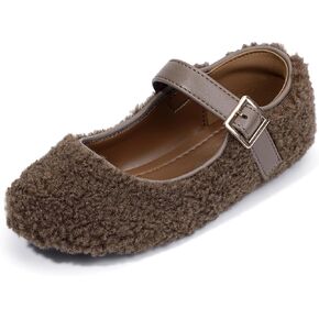 PANDANINJIA Girls Dress Shoes Ballet Flats Faux Fur School Wedding Party Toddler Little Big Kid Girls Mary Jane Shoes in Kuwait