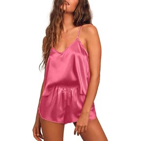 Ekouaer Silk Pajamas for Women Satin Cami Pjs Set V Neck Camisole Shorts Set Adjustable Strap Sleepwear